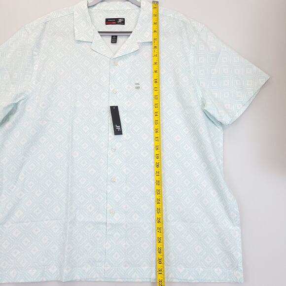 J. Ferrar Button Up Shirt Linen Blend Men XXL Slim Short Sleeve Geo White Blue - Picture 3 of 8